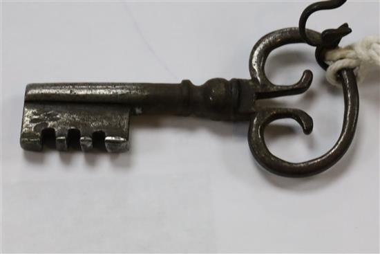 A 19th century 17th century style iron strong box, 6.5in.